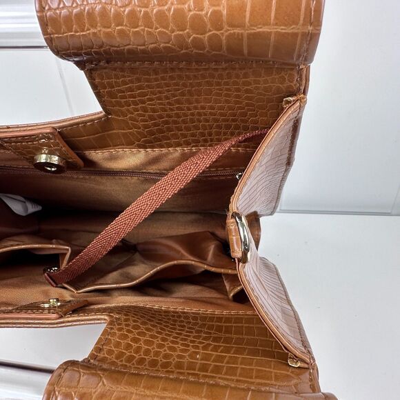 BEIS Crossbody Bag Cognac Croc-Embossed Acrylic Handle Organizer Purse - Picture 8 of 12